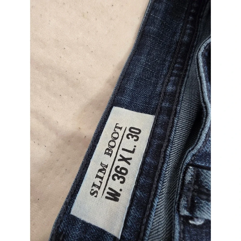 Axel Jeans Mens Slim Bootcut Dark Wash Denim Embroidered Flap Pocket 36x30